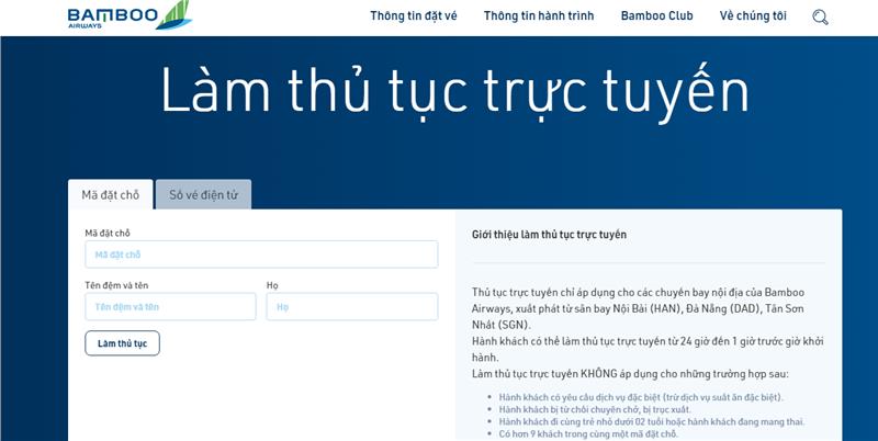 Hướng dẫn kiểm tra tình trạng đặt chỗ trên website Bamboo Airways